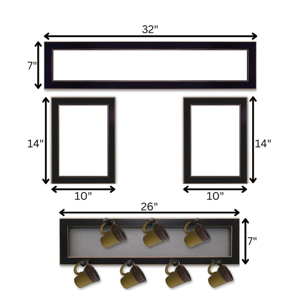 English Elm "kitchen Culinary Art Panel with 7 Peg Mug Rack Handcrafted Wood Black Frame Wall Decor B06787078