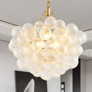 English Elm 20-inch Brushed Gold Iron Chandelier Three Clear Globe Shades Ambient Dining Glow W2312P479741