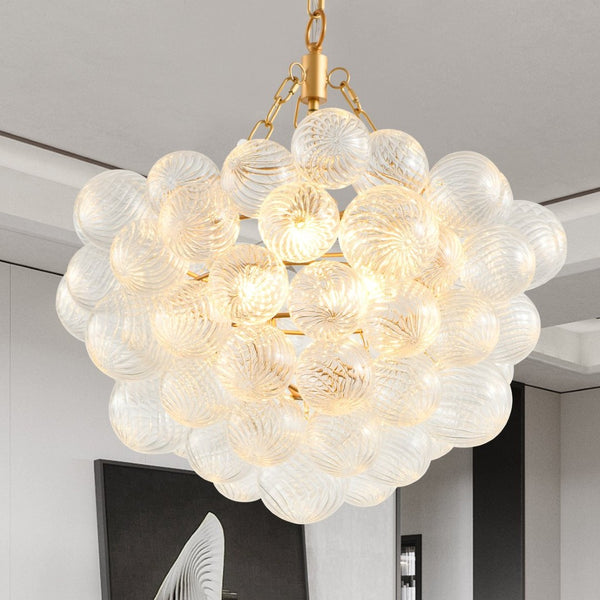 English Elm 20-inch Brushed Gold Iron Chandelier Three Clear Globe Shades Ambient Dining Glow W2312P479741