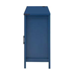 English Elm U_style 59 Inch Sideboard Buffet with Built in Power Outlets Open Cubbies Metal Accents Navy Blue N711P347407V