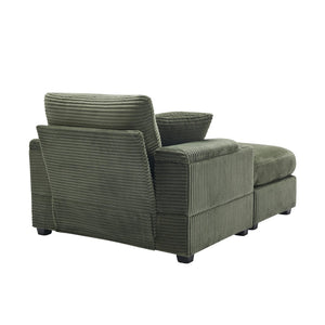 English Elm Corduroy Chaise Lounge Sofa With Movable Ottoman, Cupholders, Storage & Detachable Cushions W2120S00005-GIGA