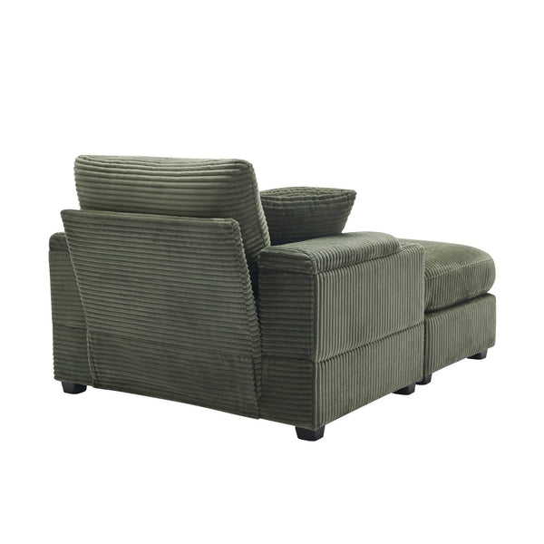 English Elm Corduroy Chaise Lounge Sofa With Movable Ottoman, Cupholders, Storage & Detachable Cushions W2120S00005-GIGA