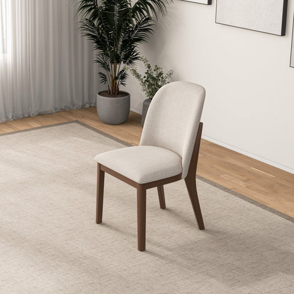 English Elm Mid-century Modern Linen Dining Chairs with Tapered Wood Legs Set of 2 Beige B183P231884