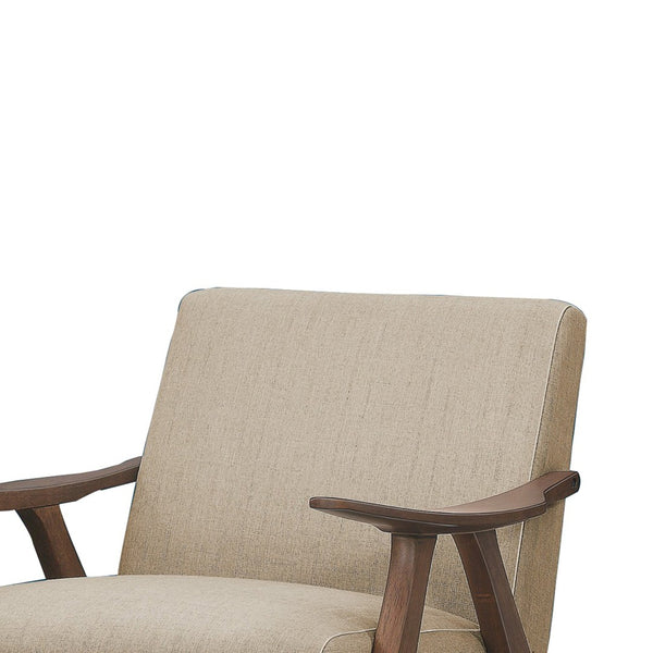 English Elm Fabric Upholstered Mid-century Accent Chair Curved Wooden Arms Angled Tapered Legs Brown B056P416784