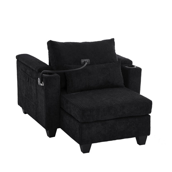 English Elm Convertible Chaise Lounge With Usb Ports, Cup Holders & Storage – Stylish Multi-Functional Sofa Chair N719S002021B