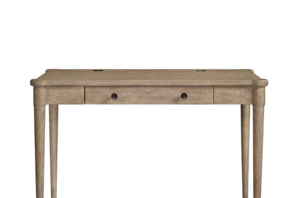 English Elm Writing Desk Crafted with Mindy Veneers for Durability, Flip-Down Drawer, Cable Management, Tapered Legs Sand 52 L x 31 W x 8 H B2699P373698