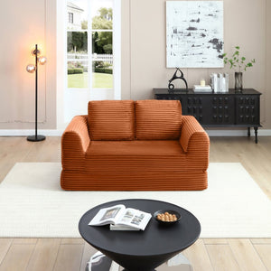 English Elm 2-in-1 Corduroy Futon Sofa Sleeper Modular Floor Couch for Studio and Guest Living Spaces Orange W1117S00374