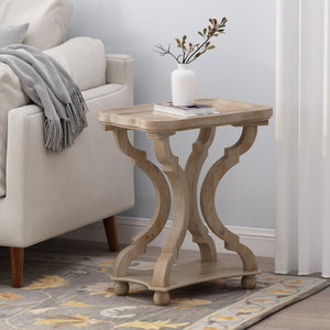 English Elm Christopher Knight Home® - End Hourglass Accent Table with Lipped Rectangular Top, French Country Firwood Charm and Elegance Natural N771P223027K