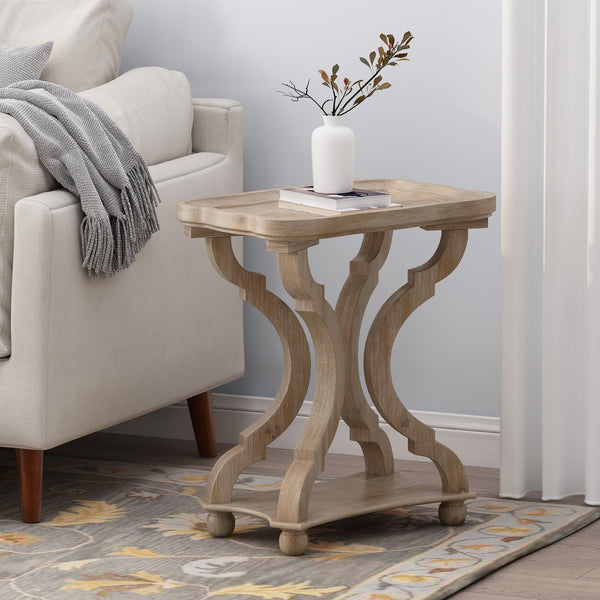 English Elm Christopher Knight Home® - End Hourglass Accent Table with Lipped Rectangular Top, French Country Firwood Charm and Elegance Natural N771P223027K
