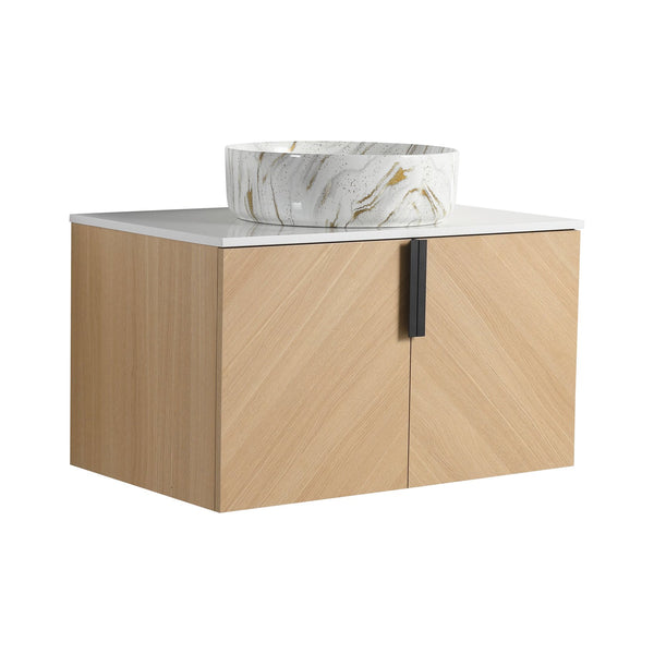 English Elm 30" Stylish Wall-Mounted Bathroom Vanity With Ceramic Sink, Soft-Close Doors & Modern Design W999S00445