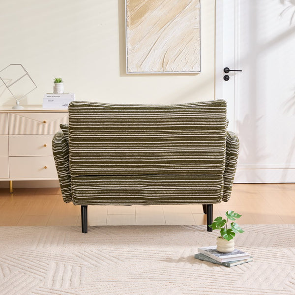 English Elm Modern tufted two-seater sofa with boucle upholstery, tapered legs, storage pockets, cozy compact design Olive Green W395P376589