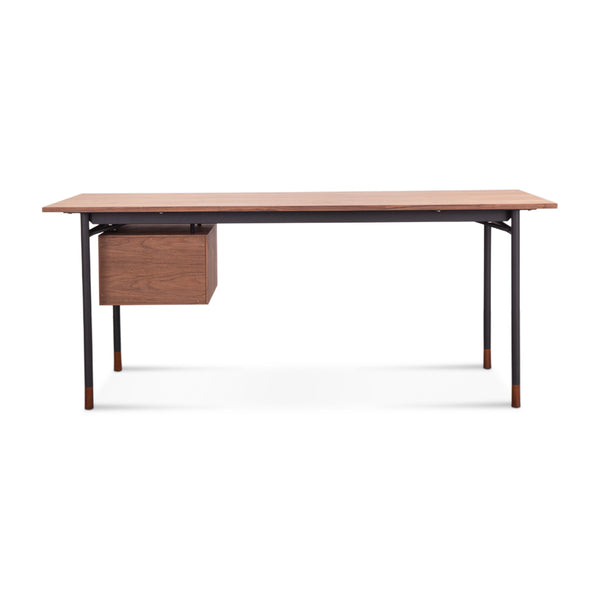 English Elm Finn Nyhavn Desk Blue Variant — Elegant Solid Walnut & Lacquered Drawers with Black Stainless Legs, Compact 31" x 18" x 34" B353S00003