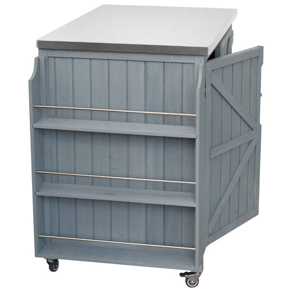 English Elm K&k Rolling Outdoor Kitchen Island Solid Fir Wood Stainless Steel Top Storage Cabinet Grey+Blue N707P370287G