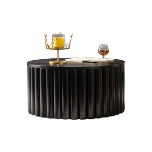 English Elm Round Lift Coffee Table with Hidden Storage and Smooth Hydraulic Raise, Solid MDF Pine Build Black W3081P360271