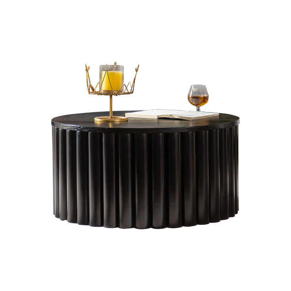 English Elm Round Lift Coffee Table with Hidden Storage and Smooth Hydraulic Raise, Solid MDF Pine Build Black W3081P360271