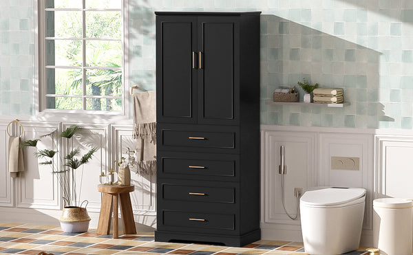 English Elm 72.2'' Tall Freestanding Bathroom Cabinet with 3 Drawers, Adjustable Shelf, Soft-Close Doors, Modern Elegant Design Black N729P296769B