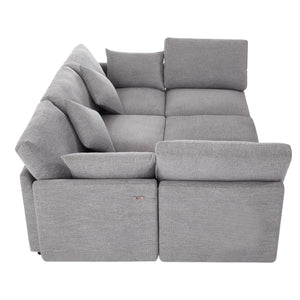English Elm 86.6" Sectional Sofa Modular U-Shape Convertible Sofa Bed with Movable Ottoman, USB Ports & Chenille Comfort LIGHT GREY N719S002130R