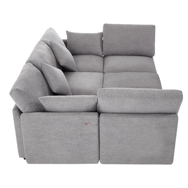 English Elm 86.6" Sectional Sofa Modular U-Shape Convertible Sofa Bed with Movable Ottoman, USB Ports & Chenille Comfort LIGHT GREY N719S002130R