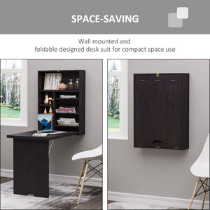 English Elm Wall Mounted Floating Fold Out Desk for Small Spaces with Built in Storage Shelves T3971P383984