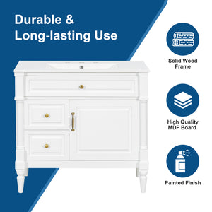 English Elm 36" Bathroom Vanity With Ceramic Sink, Durable Rubberwood Frame, Smart Storage & Modern Design N725P356064K