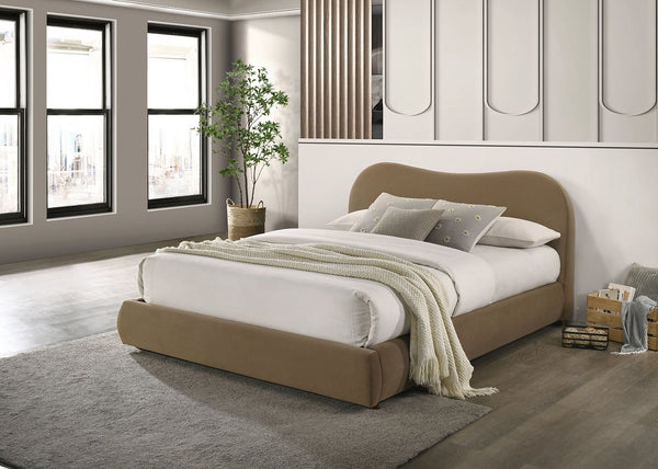 English Elm Beautiful Curved Upholstered Queen Bed with Built-In Footboard Drawer, Solid Wood Frame, Elegant Upholstery Brown 40 L x 21 W x 15 H B2741S00715
