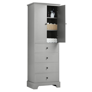 English Elm Storage Cabinet with 2 Doors and 4 Drawers, Slim MDF Organizer with Adjustable Shelf, Anti-Tip Safety Grey WF302825AAE