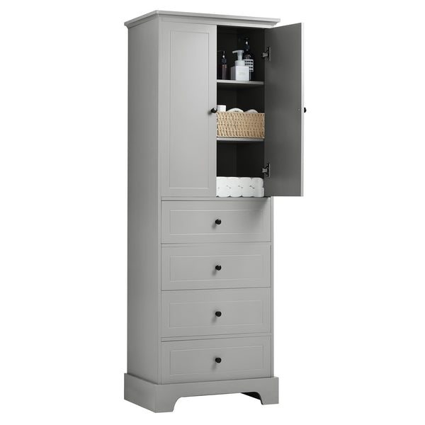 English Elm Storage Cabinet with 2 Doors and 4 Drawers, Slim MDF Organizer with Adjustable Shelf, Anti-Tip Safety Grey WF302825AAE