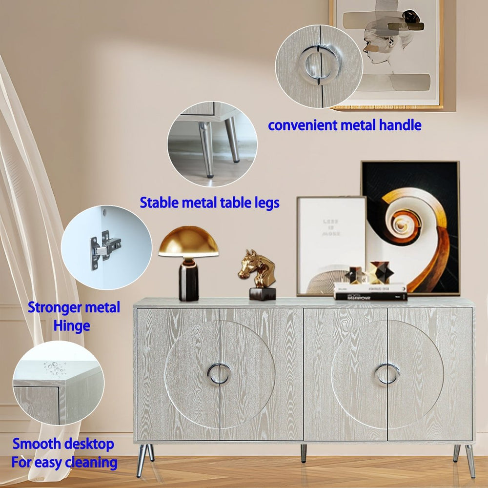 English Elm Modern Lacquered 4 Door Wooden Cabinet Sideboard Buffet Server with Two-Tier Storage and Sleek Countertop Champagne W1435P191609