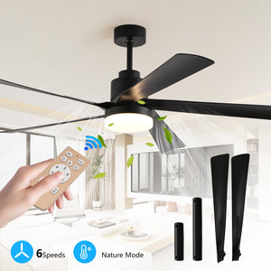 English Elm 65 Black 5-Blade Ceiling Fan with Dimmable LED Light, Remote Control, Quiet DC Motor, Modern Elegance for Living Room Bedroom W1340P243907