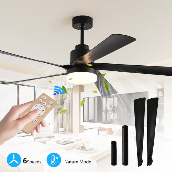 English Elm 65 Black 5-Blade Ceiling Fan with Dimmable LED Light, Remote Control, Quiet DC Motor, Modern Elegance for Living Room Bedroom W1340P243907
