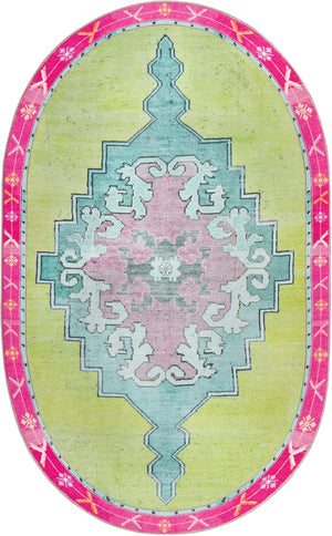 Unique Loom Timeless Thomas Machine Made Medallion Rug Green, Ivory/Light Green/Pink/Orange 5' 1" x 8' 0"