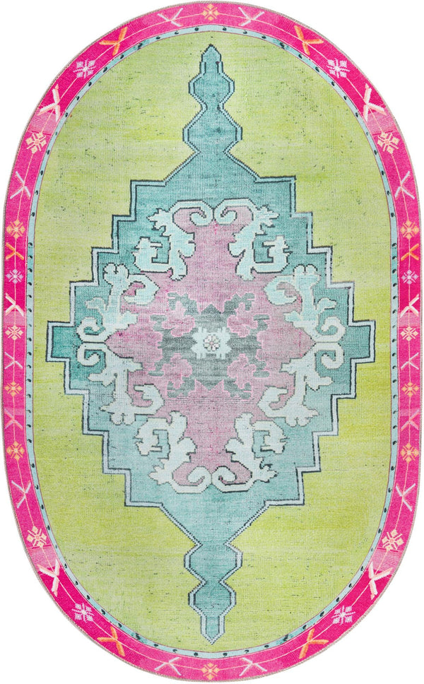 Unique Loom Timeless Thomas Machine Made Medallion Rug Green, Ivory/Light Green/Pink/Orange 5' 1" x 8' 0"