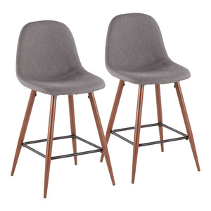 English Elm Pebble Mid-Century Counter Stool Set of 2 in Charcoal Fabric with Walnut Metal Legs — Stylish Comfort B202P222420