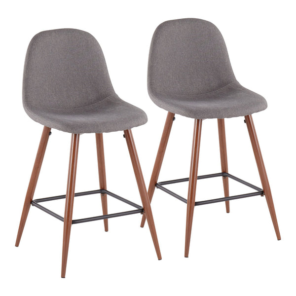 English Elm Pebble Mid-Century Counter Stool Set of 2 in Charcoal Fabric with Walnut Metal Legs — Stylish Comfort B202P222420