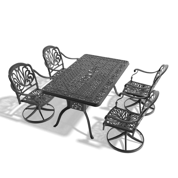 English Elm 5-Piece Stylish Cast Aluminum Dining Set With 4 Swivel Chairs, Cushions & Umbrella Hole For Outdoors W1710S00281