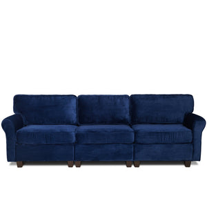 English Elm 94" Corduroy Three Seater Sofa Deep Cushioned Solid Wood Frame Modern Living Room Couch Blue W2715S00009