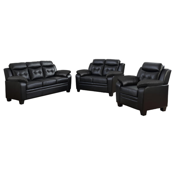 English Elm Castro Black 3-Piece Faux Leather Living Room Set - Modern Comfort, Chic Design & Easy Maintenance B062S01149