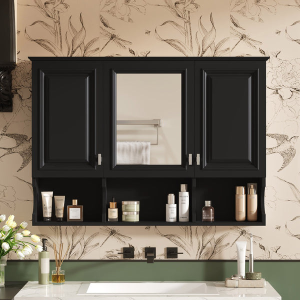 English Elm 3-in-1 Wall Mounted Bathroom Medicine Cabinet with Soft Close Mirror and Towel Bar Black N710P358620B