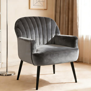 English Elm Velvet Barrel Accent Chair Tufted Shell Back with Metal Legs for Living Room Grey W5722P462512