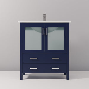 English Elm Navy Blue Bath Vanity 30” W, Contemporary White Ceramic Top & Chrome Faucet Set For Stylish Storage B2731P260511