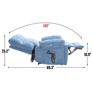 English Elm Beige Chenille Power Lift Recliner Dual Motor Massage Heat 350 Lb Capacity Blue W1803P264051