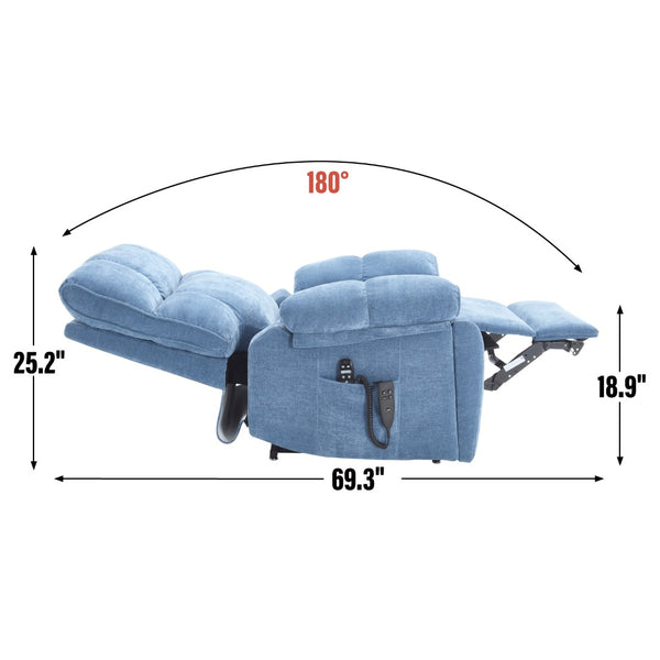 English Elm Beige Chenille Power Lift Recliner Dual Motor Massage Heat 350 Lb Capacity Blue W1803P264051