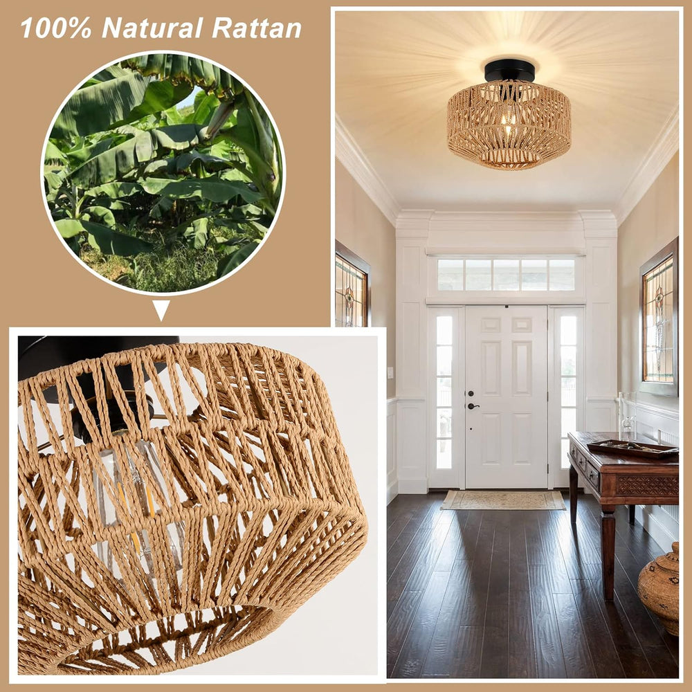 English Elm Boho Light Fixtures - Mini Rattan Chandelier With Dimmable Led Bulb For Stylish Ceiling Lighting Decor W2738P185431