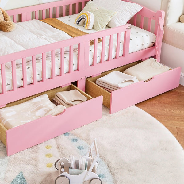 English Elm Metal Twin Over Full Bunk Bed White Steel Frame Space Saving Slat Support for Teens Pink W1580P383109