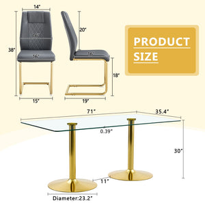 English Elm Scalable Extendable Dining Set with Wood Grain Table and Gray Linen Chairs 8 Piece Dark Gray,Gold,Transparent W1151S04562
