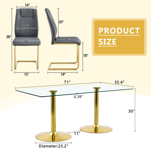 English Elm Scalable Extendable Dining Set with Wood Grain Table and Gray Linen Chairs 8 Piece Dark Gray,Gold,Transparent W1151S04562