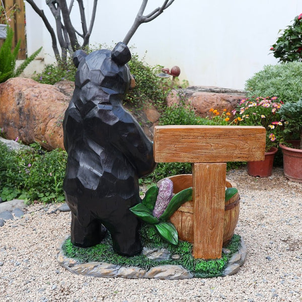 English Elm Outdoor Bear Planter Sculpture Hand Painted Resin Yard Statue for Garden Pathways W5398P455472