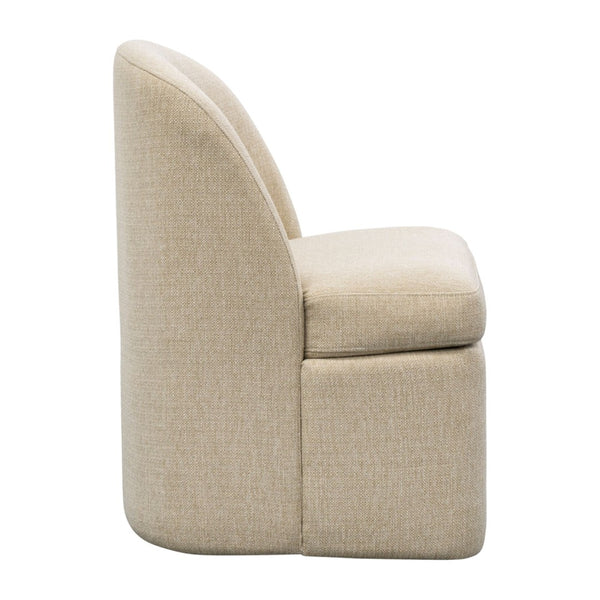 English Elm Dining Chair Upholstered in Textured Taupe Fabric with Casters and Tailored Piping B035P408394