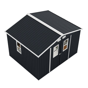 English Elm Outdoor Metal Storage Shed 8x10 with Four Windows Lockable Doors Waterproof Steel W1598S00038