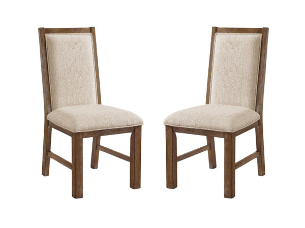 English Elm Transitional Rustic Oak Dining Side Chairs Set of 2 with Padded Beige Linen Seats, Solid Wood Comfort and Style Beige Multi 41 L x 15 W x 20 H B011P197294